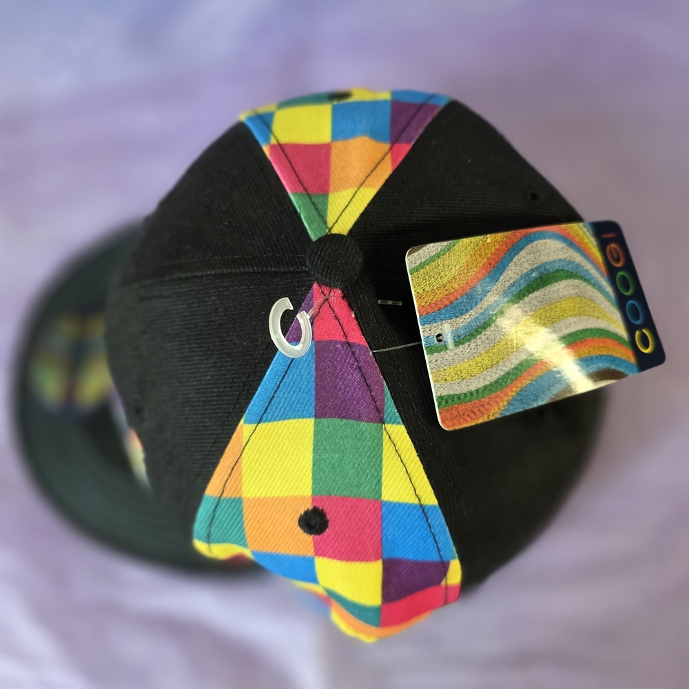 Coogi Black Fitted Cap with Multicolor Logo Multicolor Checker Pattern On Panels - Picture 2 of 6